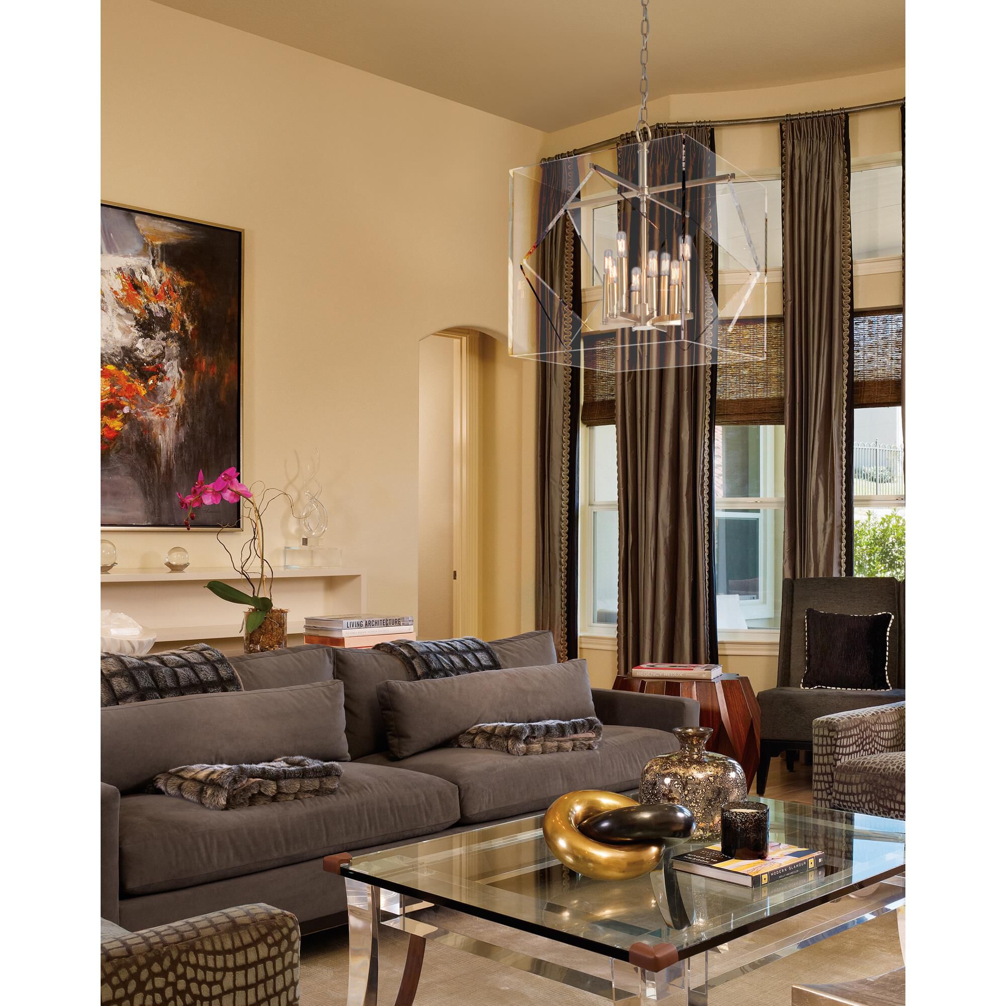 Shown in Aged Brass finish and Clear Acrylic glass